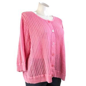 CJ Banks Pink Cardigan Sweater Open Weave Plus 3X
